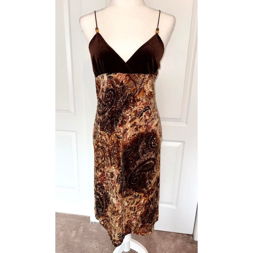 VTG 90s Club Neo Velvet Paisley Slip Empire Dress Whimsigoth Fairy Grunge Midi